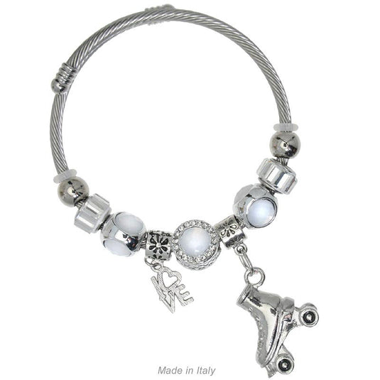 "Charm" bracelet with roller skates and rhinestones
