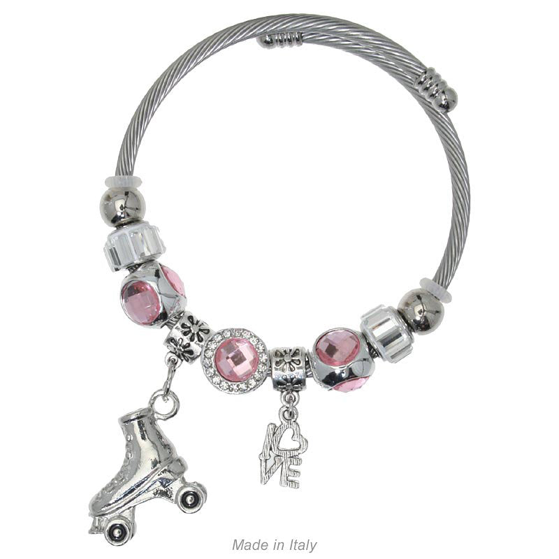 Load image into Gallery viewer, "Charm" bracelet with roller skates and rhinestones
