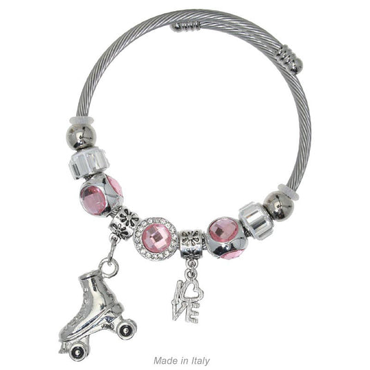 "Charm" bracelet with roller skates and rhinestones