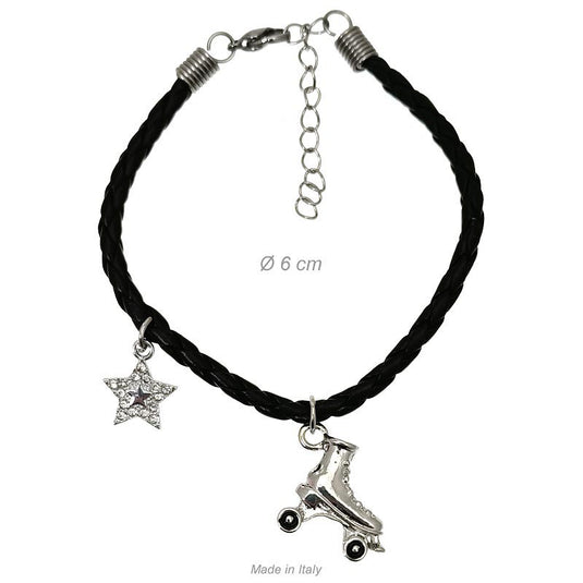 Armband aus Leder mit Rollschuh und Stern mit Strass